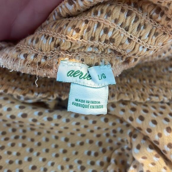 Aerie peach high waisted balloon pants with brown dots and pockets SZ large - Picture 6 of 9